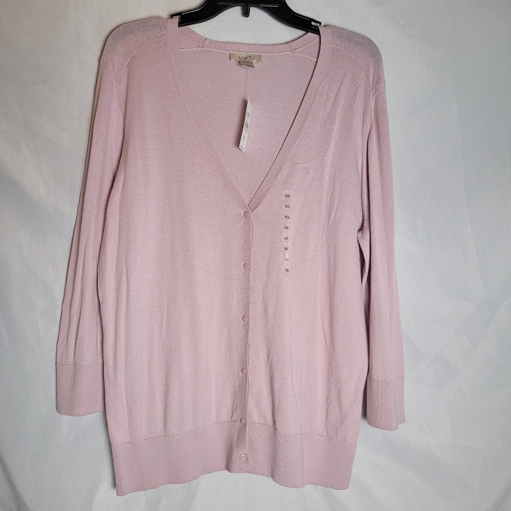 Loft Outlet NWT Light Pink/ Lavender Vneck Button Up Cardigan Lightweight Sz XL